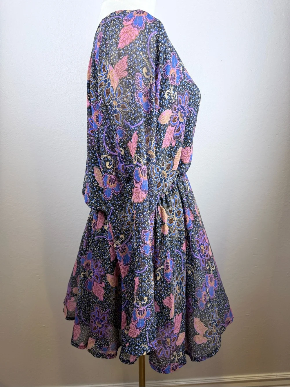 Free People Navy Floral Print Tunic with Lavender & Blush Accents